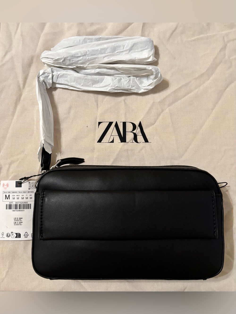 Zara Black Quilted Zip Crossbody Bag